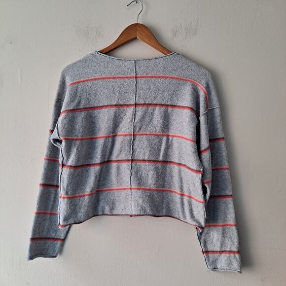 Free People Make You Mine Sweater in Gray w Orange & Pink Striped -Size S/P - Picture 4 of 10